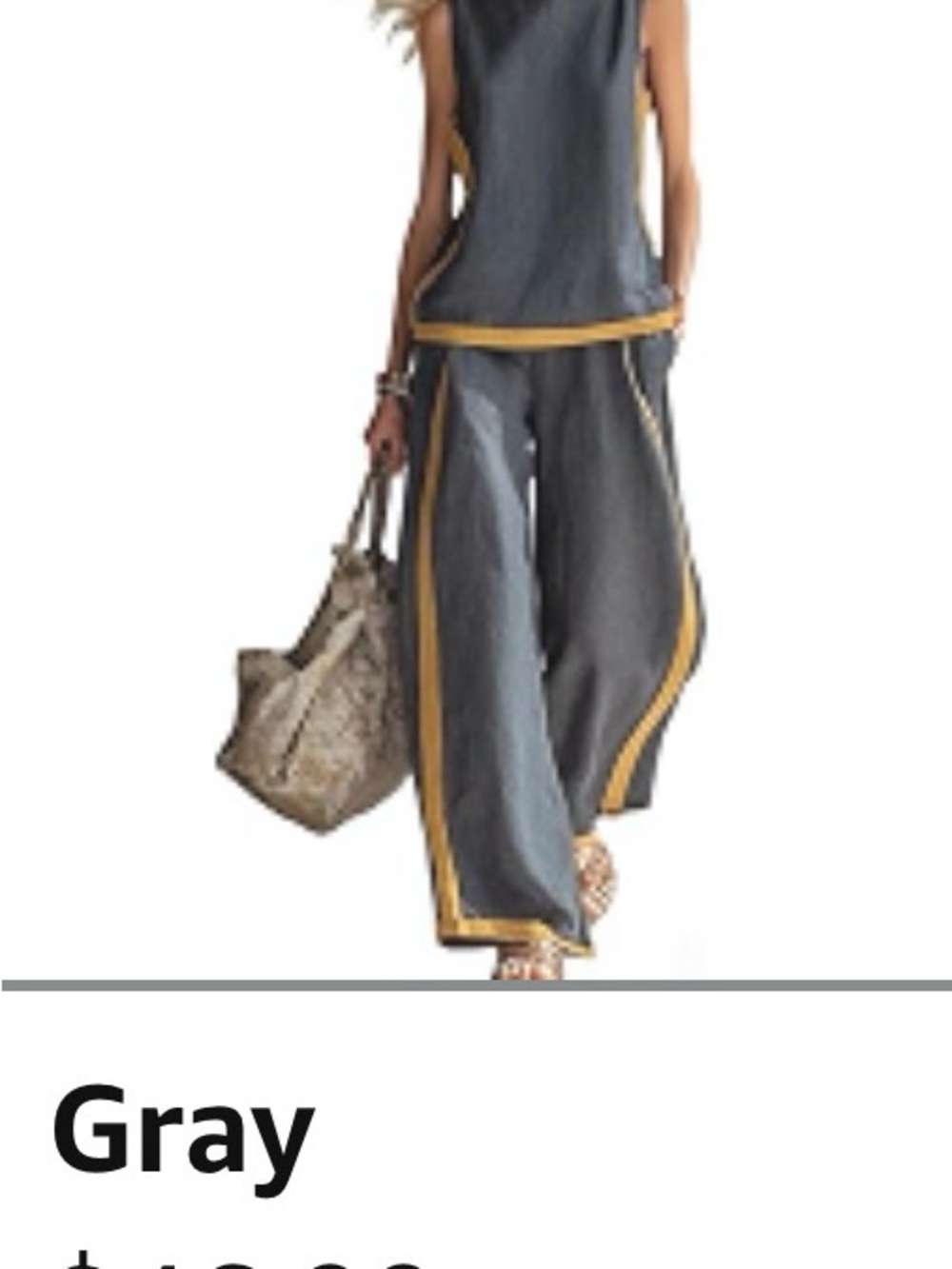 Amazon Gray Wide-Leg Pantsuit with Yellow Trim